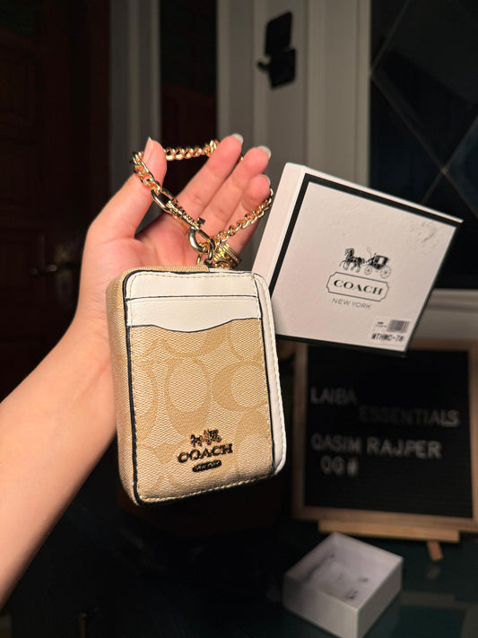 Coach Signature Canvas with White Trim Mini ID/Key Pouch WITH BOX