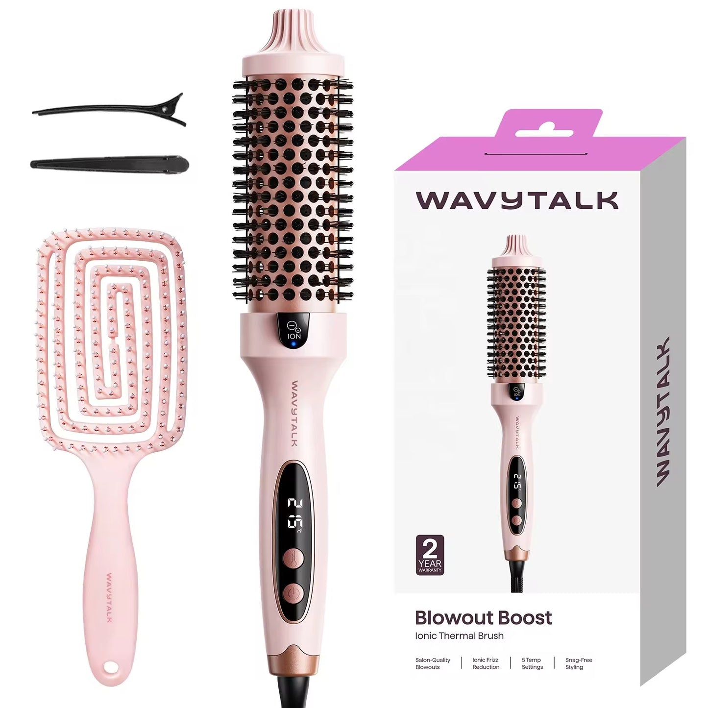 Pink Wavy talk Pink Blowout Boost Ionic Thermal Brush (UK Version) (Immediate Delivery available)