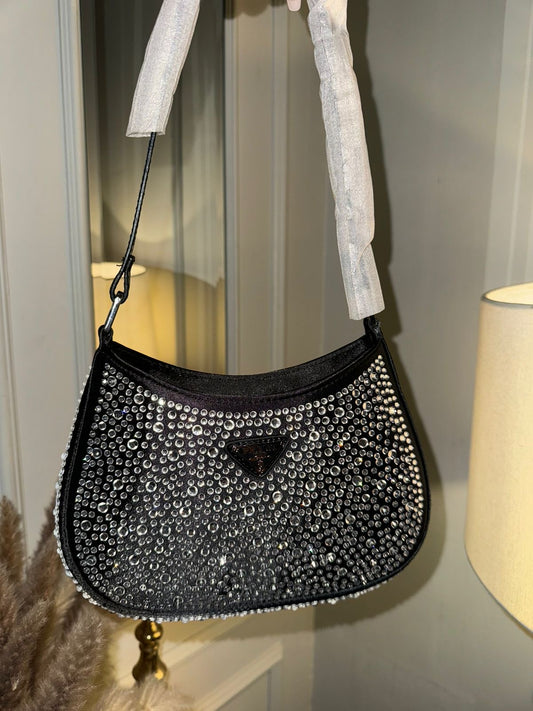 Prada black rhinestone shoulder bag (In Stock)