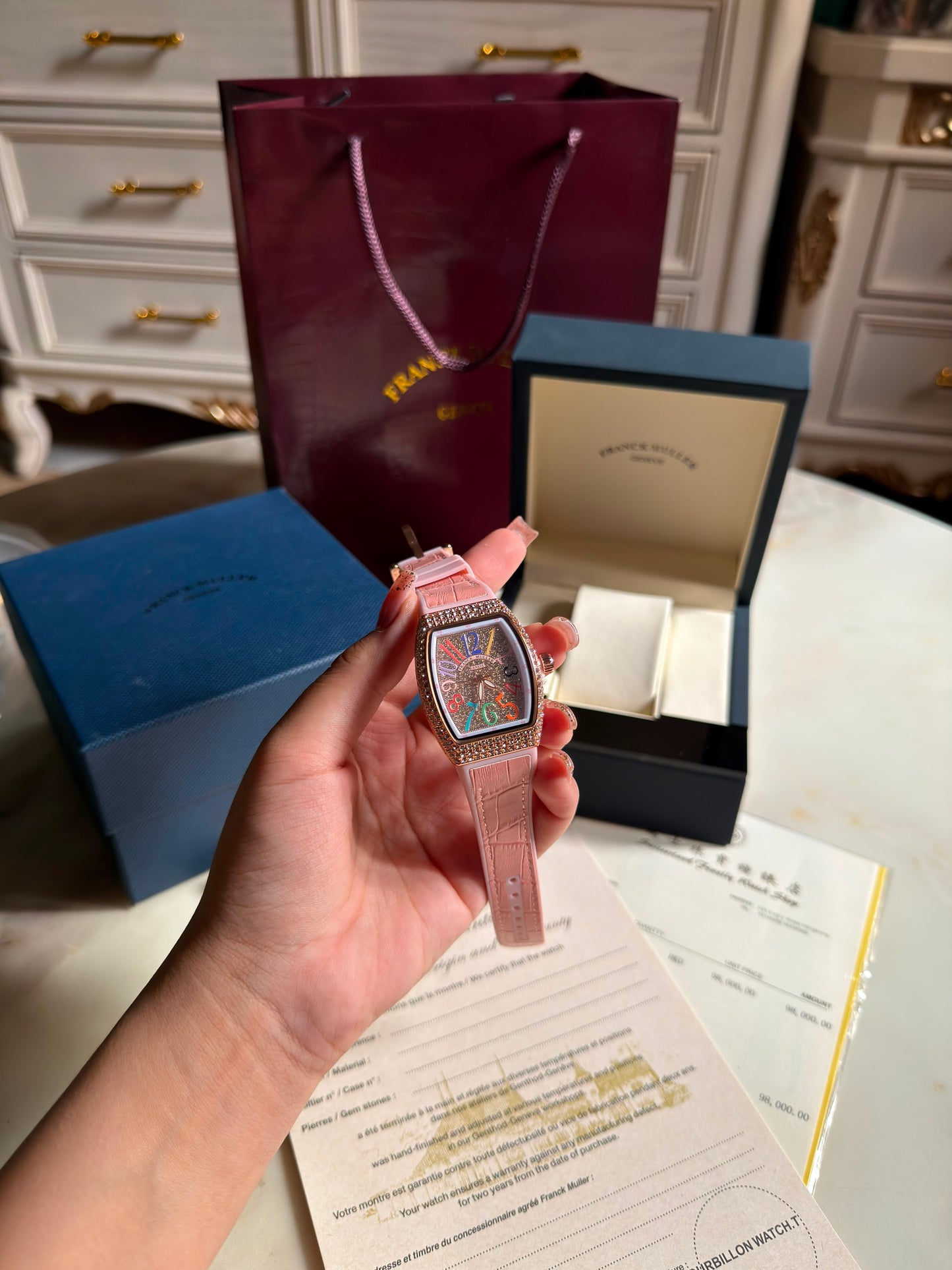 Candy Pink Multicolors Franck Muller Watches( With box & Proper Packaging)