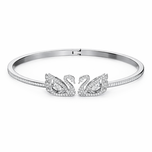 Swarovski Dancing Swan Bangle Bracelet (White Stones) – Comes in original brand packaging.