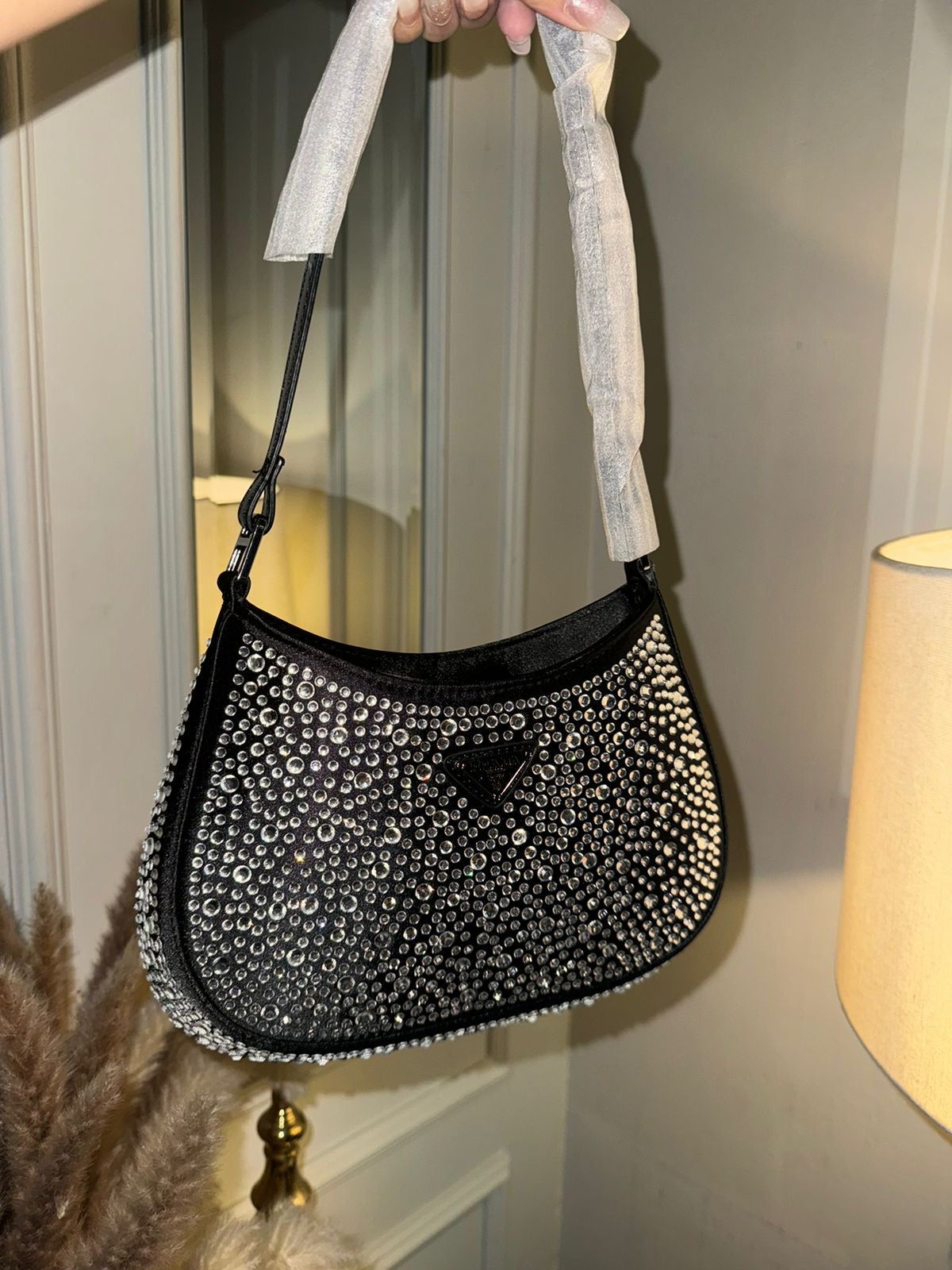 Prada black rhinestone shoulder bag (In Stock)