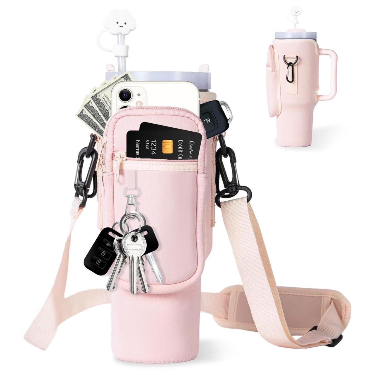 Pink Tumblr holder with strap