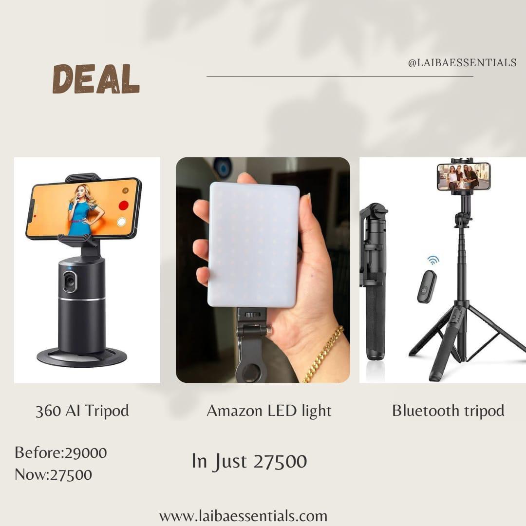 360 ai tripod, led light and bluetooth tripod