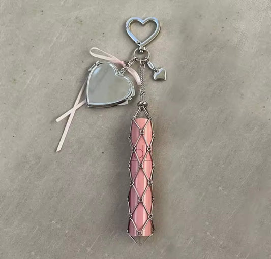 Silver Dior-Inspired Stick Keychain (Heart Design)