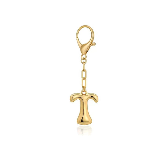 T Alphabet gold bubble charm bag keychain