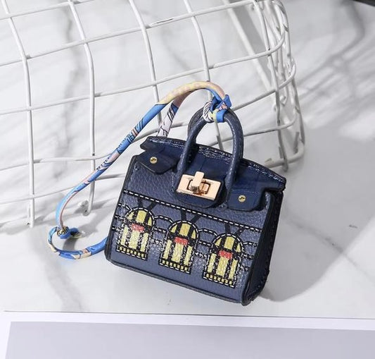 Navy blue Hermes Fauxborg Birkin Mini bag charm