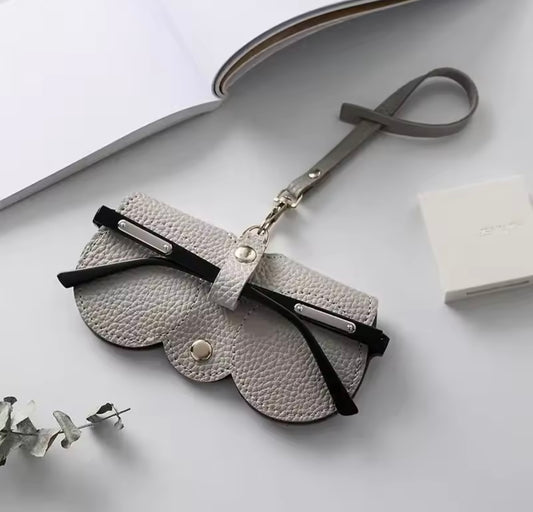 Grey handmade PU Leather hanging glasses case charm