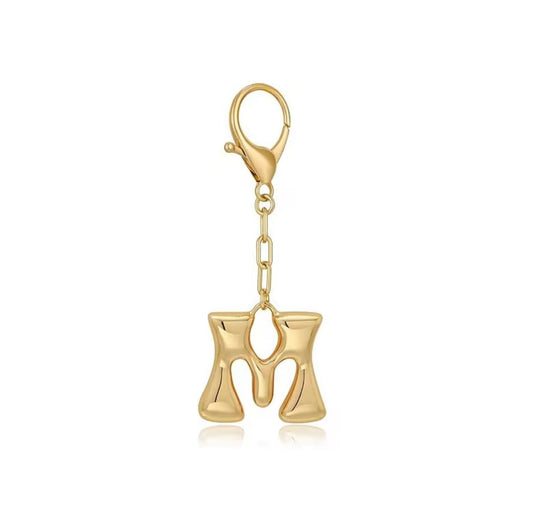 M Alphabet gold bubble charm bag keychain
