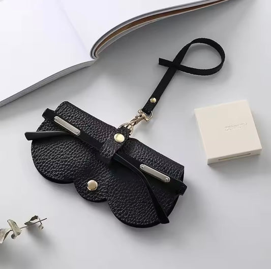 Black handmade PU Leather hanging glasses case charm