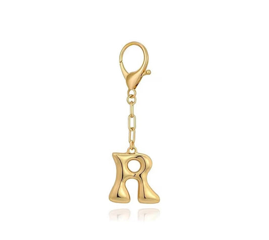 R Alphabet gold bubble charm bag keychain
