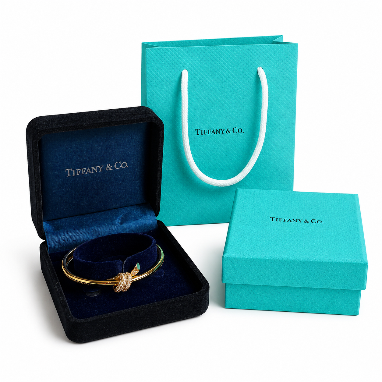 Tiffany Knot Double Row Hinged Bangle in Yellow Gold
