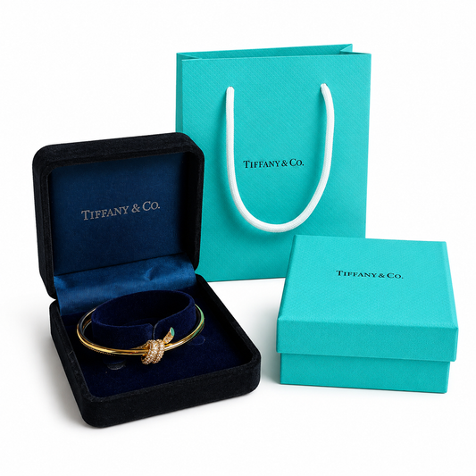 Tiffany Knot Double Row Hinged Bangle in Yellow Gold