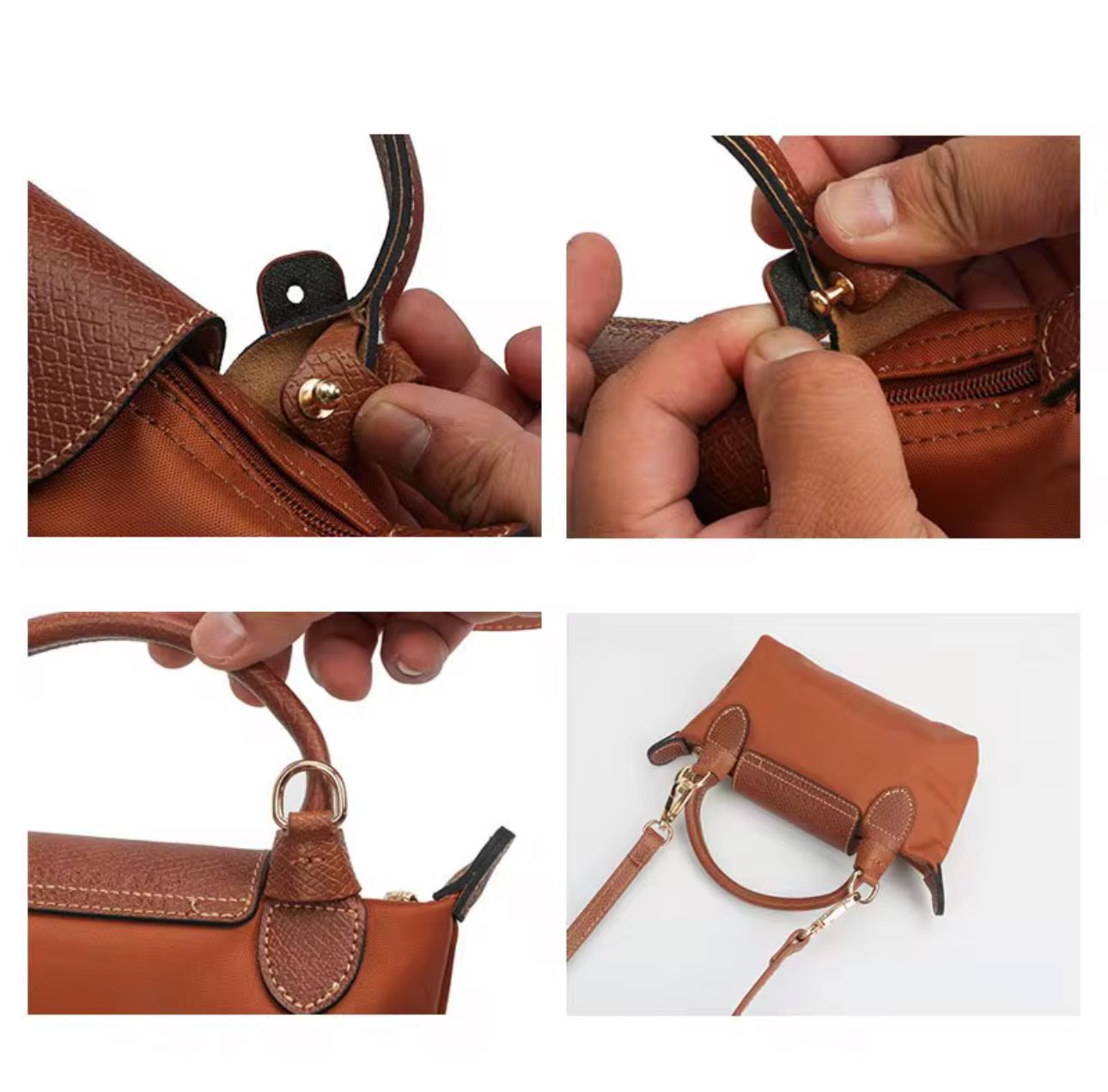 MNavy blue with brown flap Mini champ bags with long straps (INSTOCK)