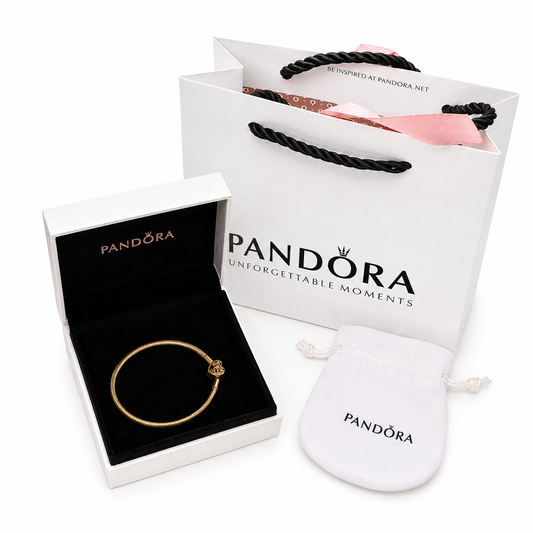 Pandora Moments Snake Chain Bracelet with Tree of Life Heart Clasp (Gold-Plated) – High quality, with Pandora packaging.
