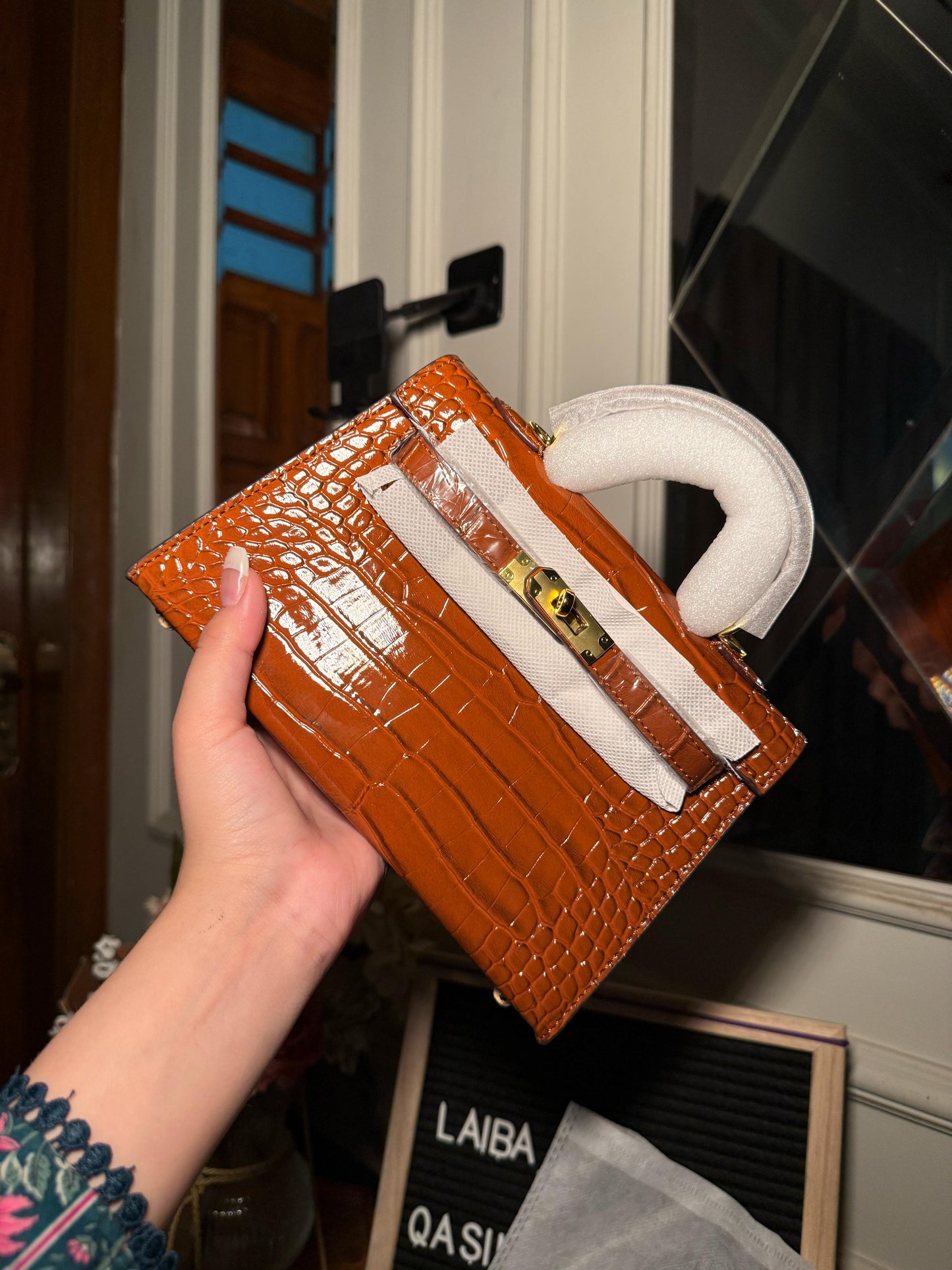 Brown mini Kelly textured bag (available for immediate delivery)