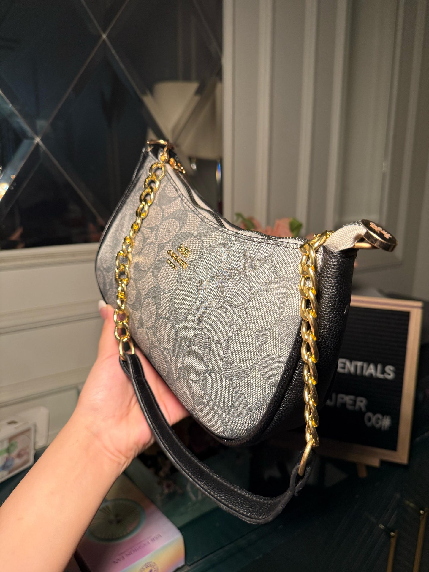 Grey coach shoulder bag (in stock)