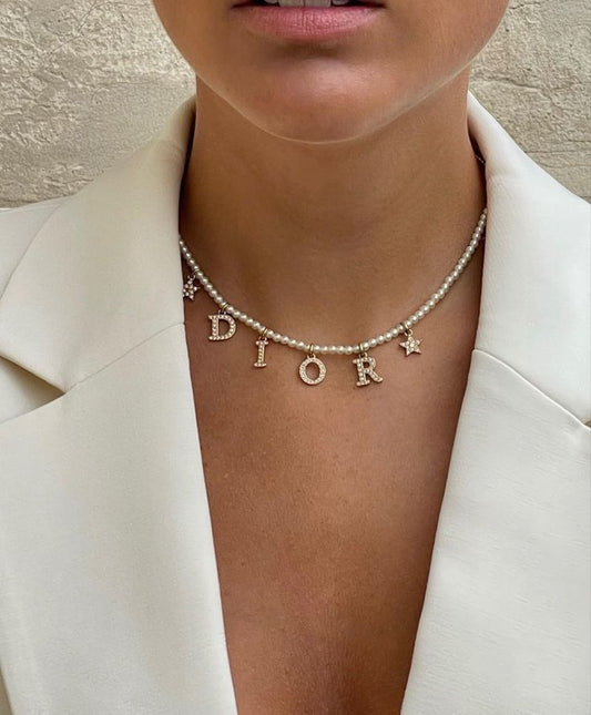 Studded Dior Necklace in golden and white