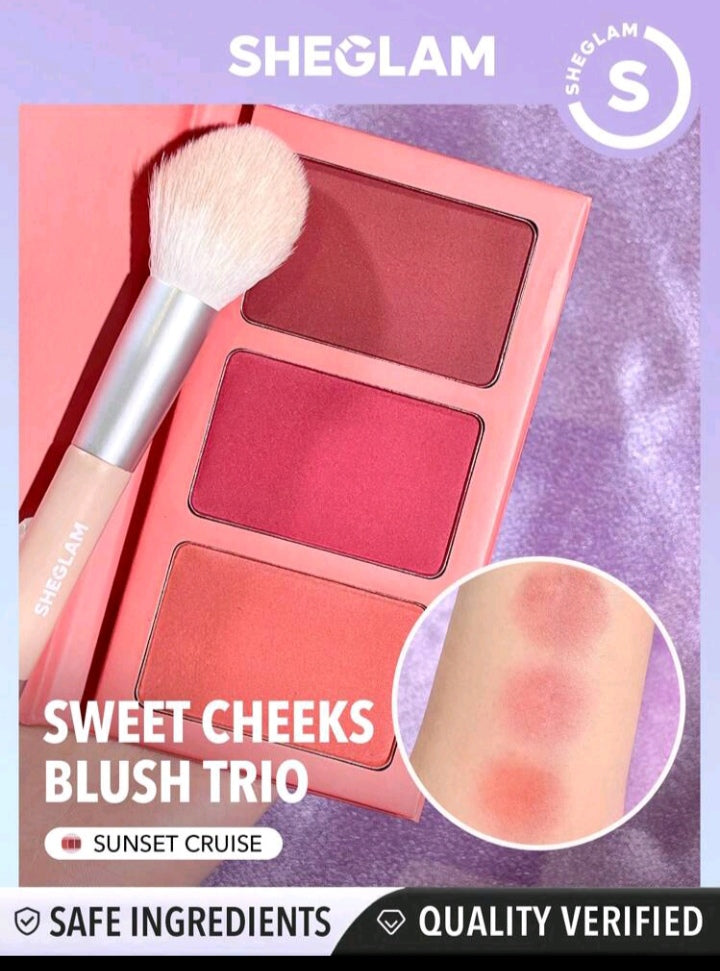 SHEGLAM Sweet Cheeks Blush Trio-Sunset Cruise 3-Clolor Powder Blush Palette