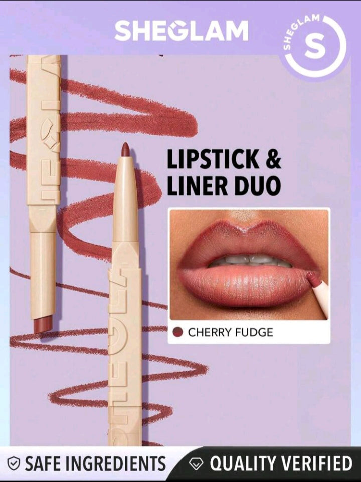 SHEGLAM Glam 101 Lipstick & Liner Duo-Warm Nutmeg 2-In-1 Matte Dual-Ended Lip Liner Lipstick Pencil