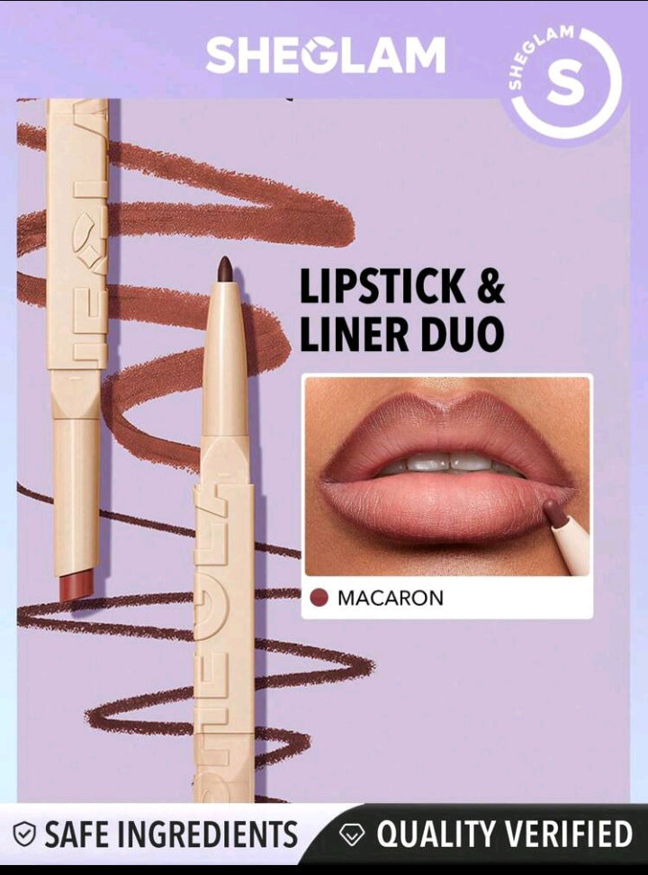 SHEGLAM Glam 101 Lipstick & Liner Duo-Warm Nutmeg 2-In-1 Matte Dual-Ended Lip Liner Lipstick Pencil