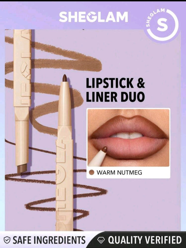 SHEGLAM Glam 101 Lipstick & Liner Duo-Warm Nutmeg 2-In-1 Matte Dual-Ended Lip Liner Lipstick Pencil