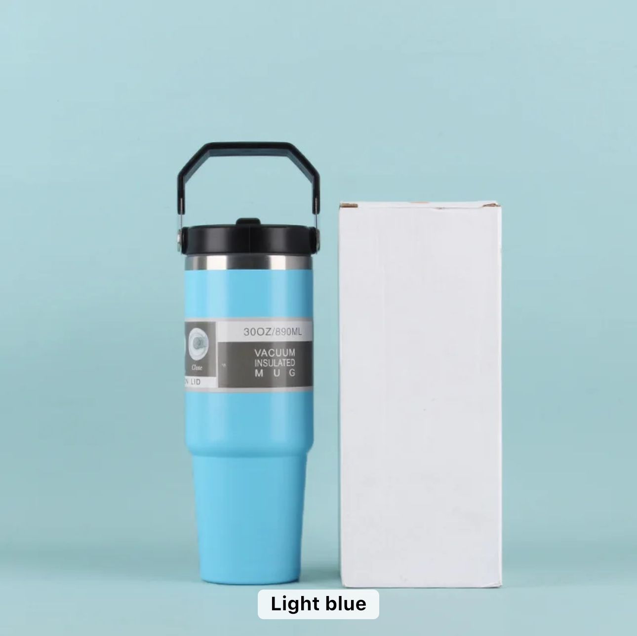 Light blue Vacuum insulated mug 30 oz metal tumblr