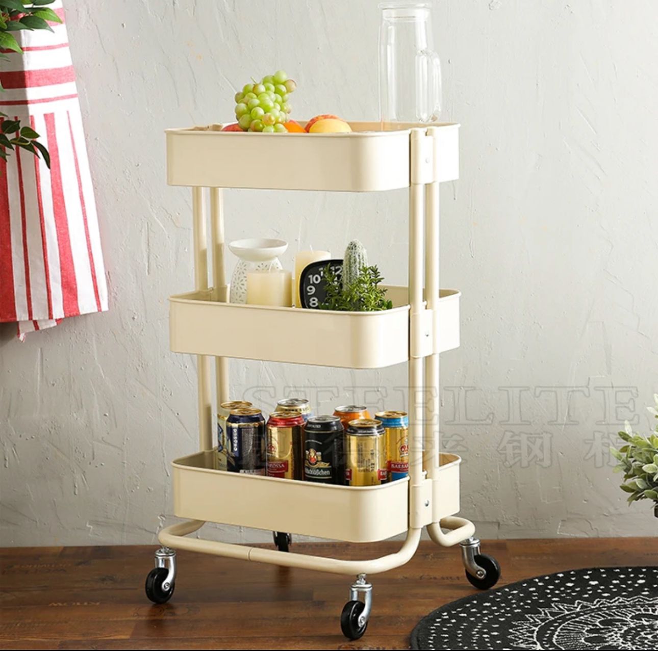 Multifunction 3 tier basket rolling  trolley