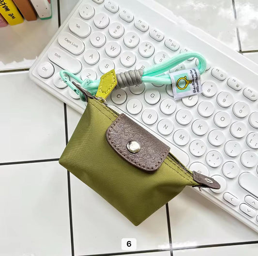 Olive green Longchamp mini bag charm keychain