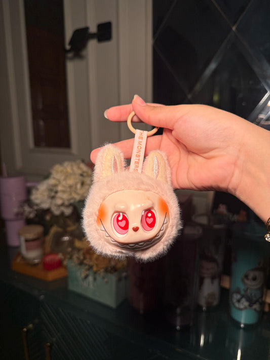 Peach Teethe Labubu keychain charm