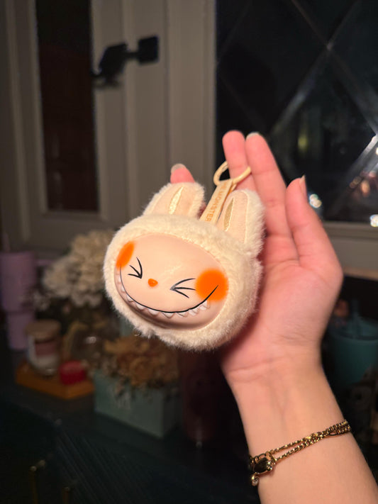 White Teethe Labubu keychain charm