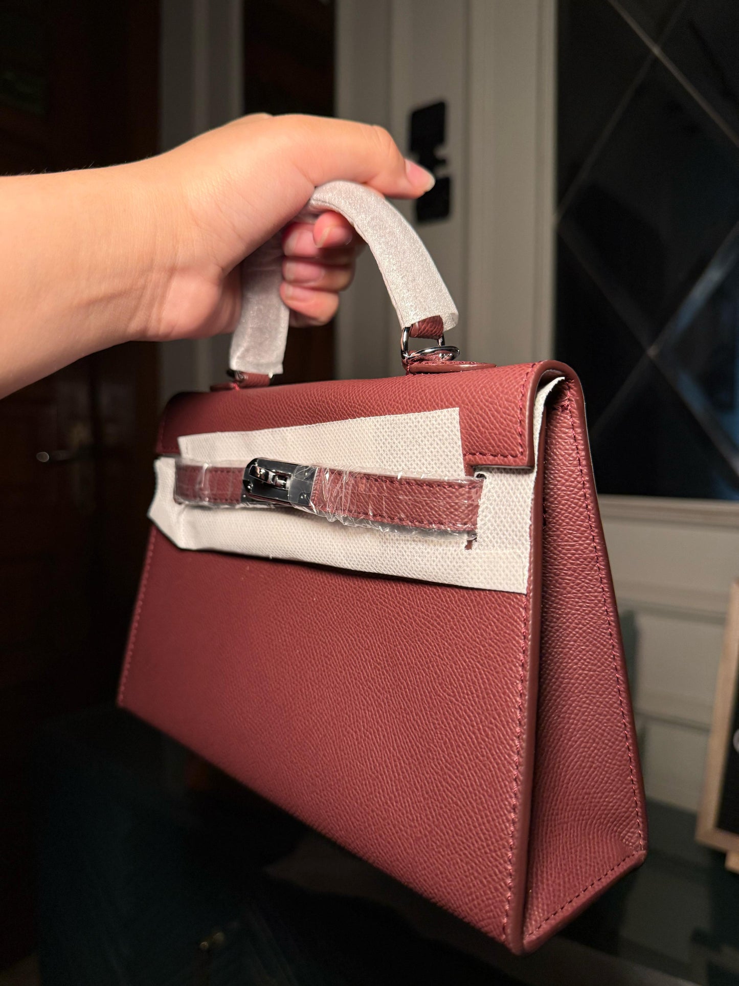 Burgundy mini Kelly bag 22 cm with silver lock (instock)