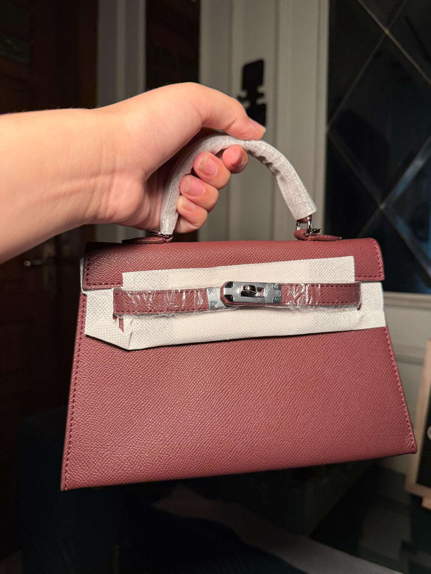 Burgundy mini Kelly bag 22 cm with silver lock (instock)