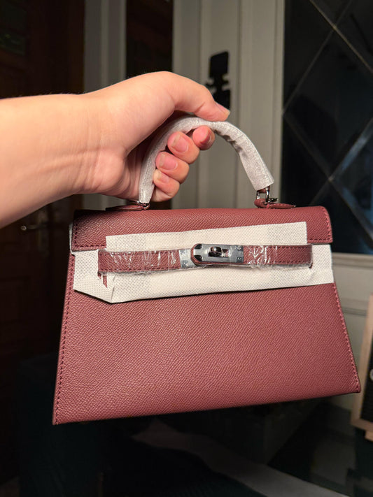 Burgundy mini Kelly bag 22 cm with silver lock (instock)