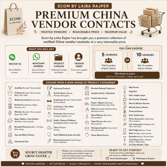 China Vendor Contacts – Ecom by Laiba Rajper (Any 10)