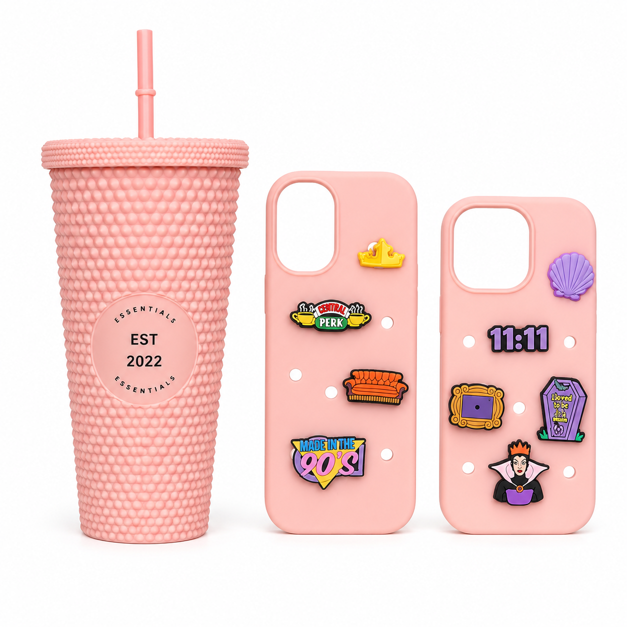 Matte baby pink studded tumblr and crocs iphone case