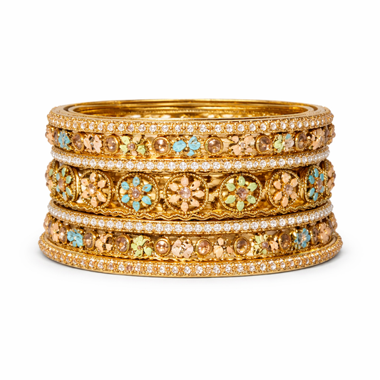 Pastel Floral Kundan Bangles