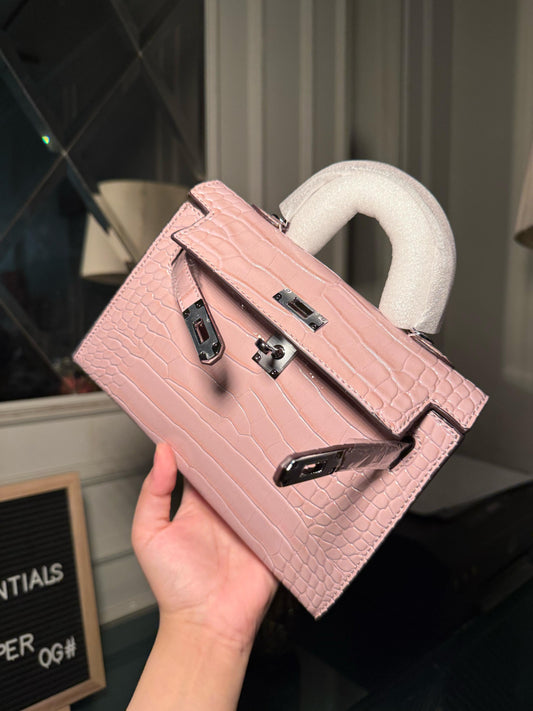Pink shiny textured mini Kelly birkin silver hardware 22 cm (IMMEDIATE DELIVERY AVAILABLE)