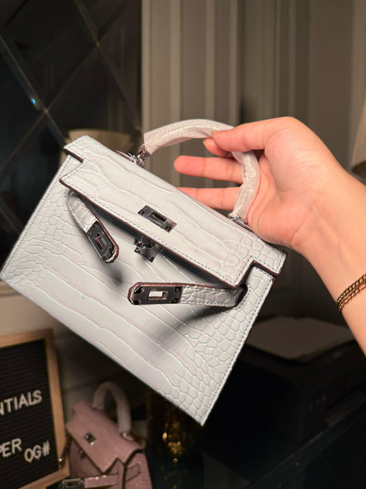 Blue shiny textured mini Kelly birkin silver hardware 22 cm (immediate delivery available)