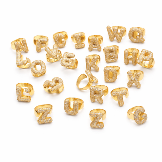 Rhinestone bubble alphabet ring