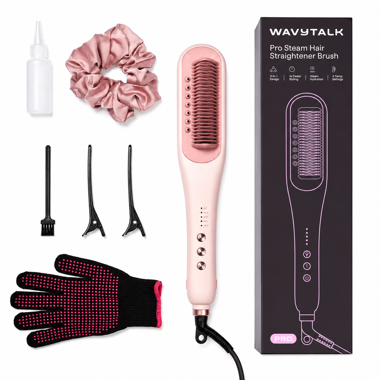 WAVYTALK Pro Steam Hair Straightener Brush – 3-in-1 Heated Straightening Comb.
(Immediate Delivery available)
