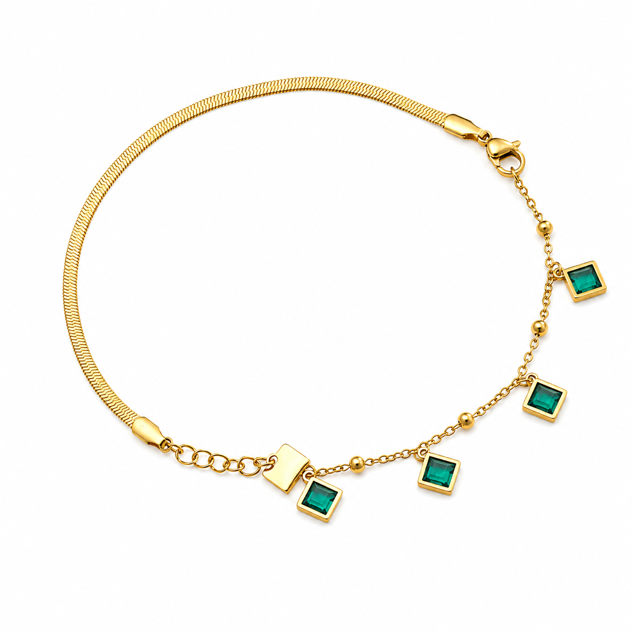 Emerald Square Charm Bracelet
