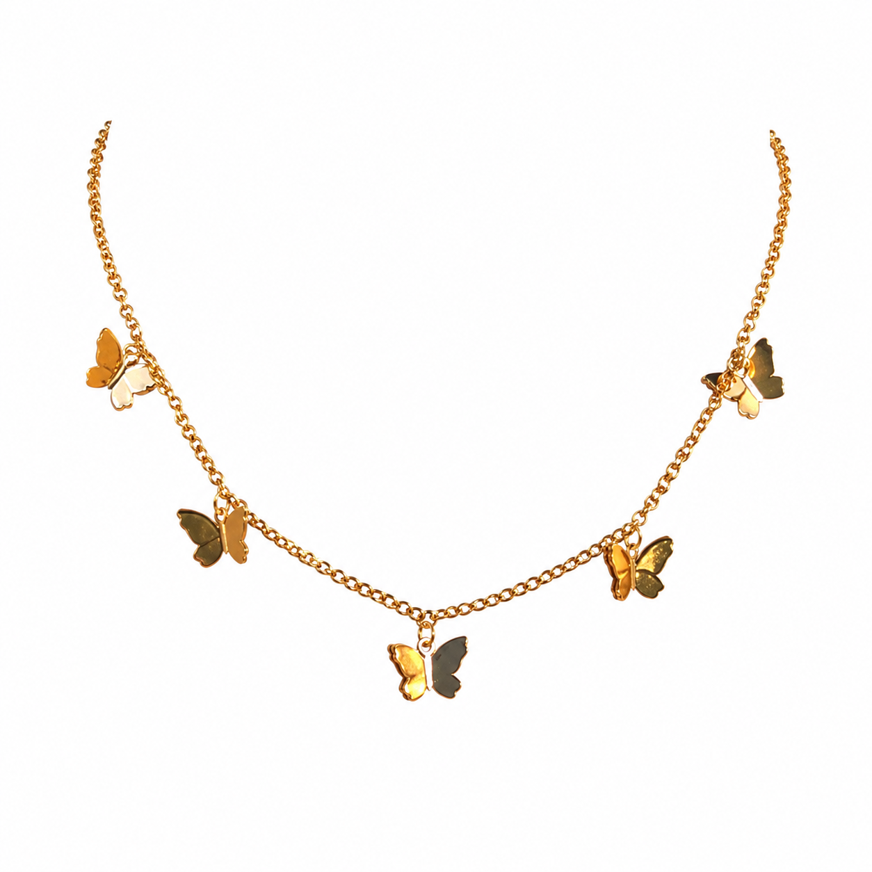Layered Butterfly Pendant Necklace golden