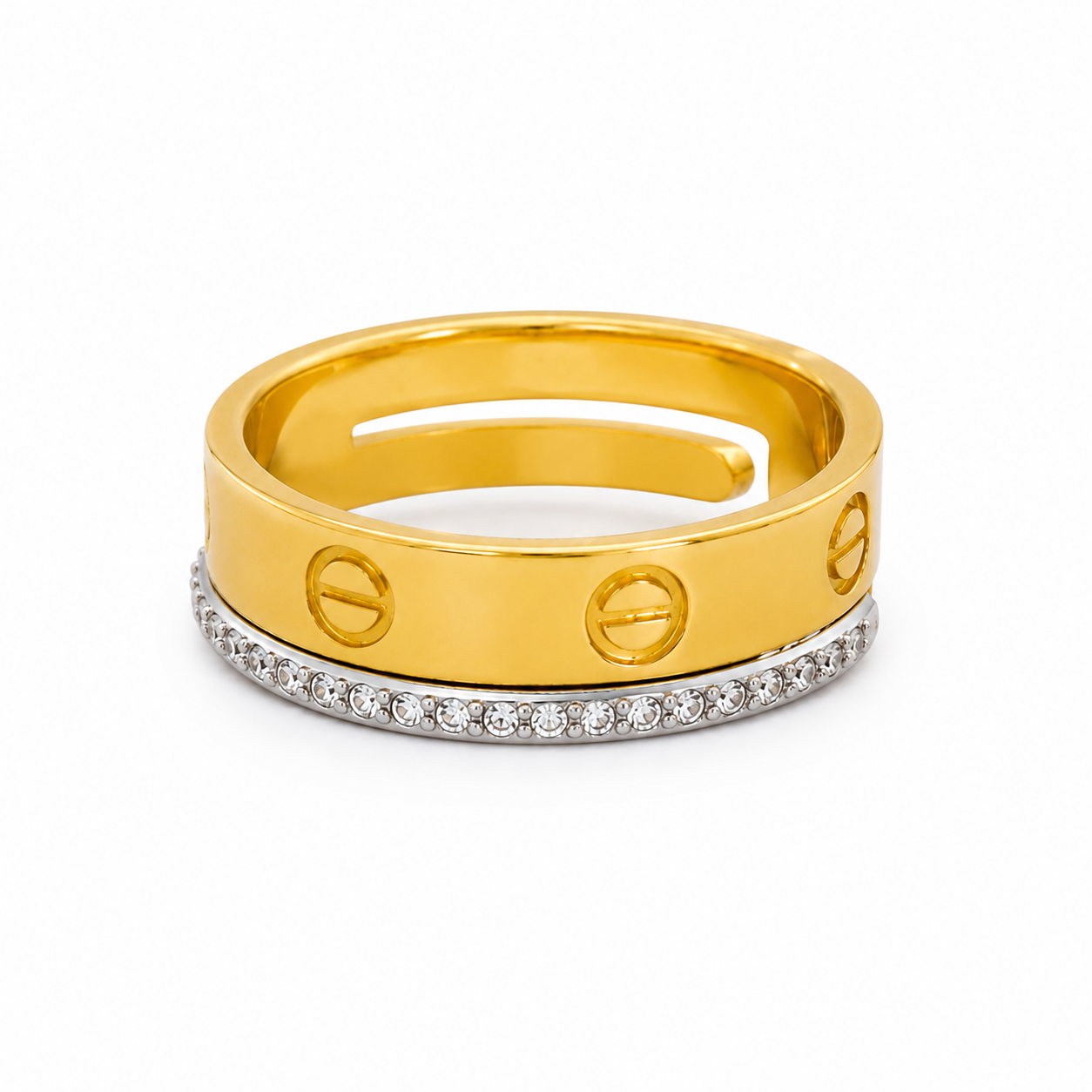 Gold Crystal Screw Band Ring