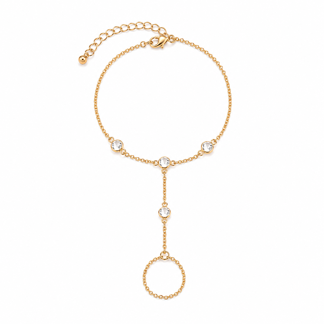 Gold Crystal Hand Harness Bracelet Ring