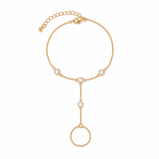 Gold Crystal Hand Harness Bracelet Ring
