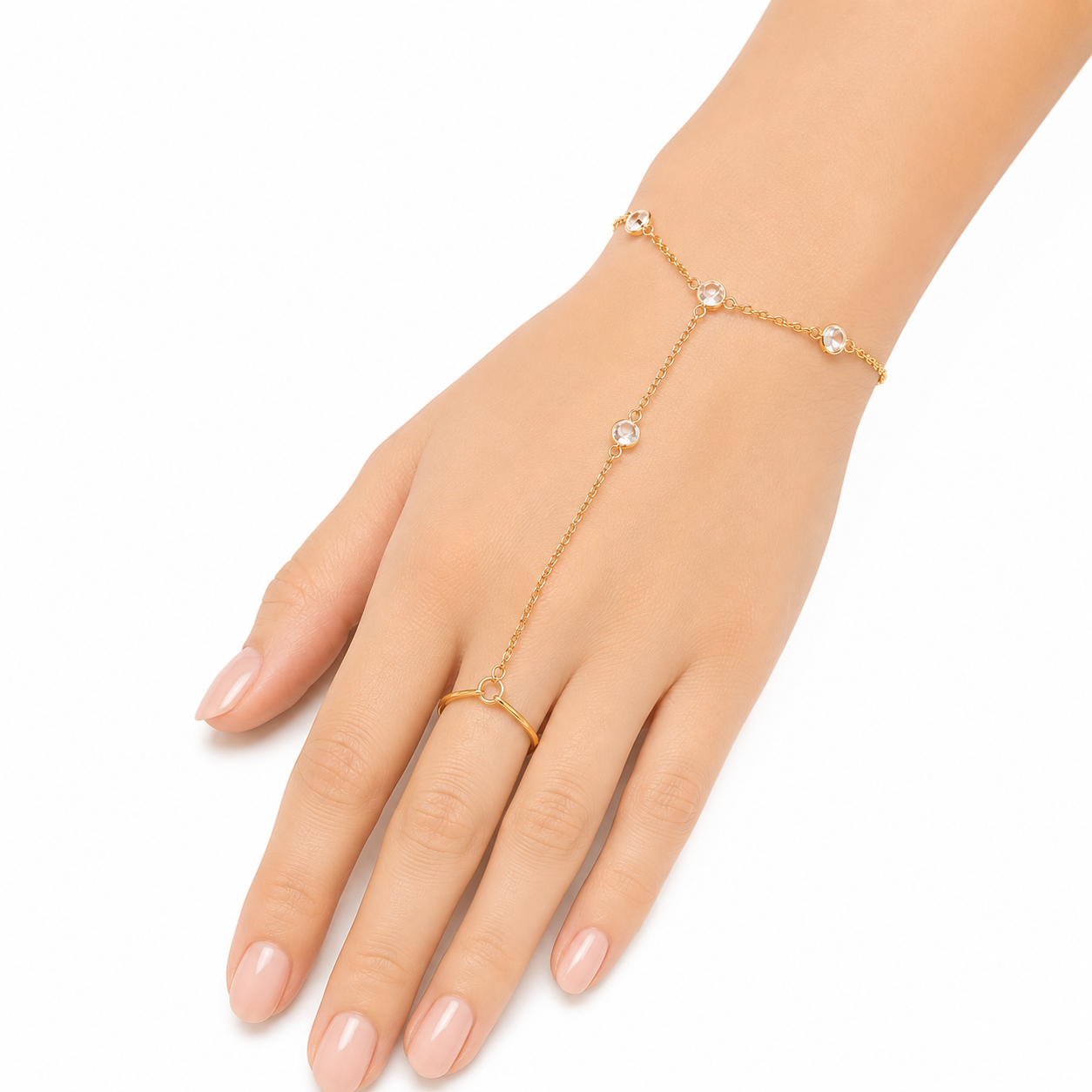 Gold Crystal Hand Harness Bracelet Ring