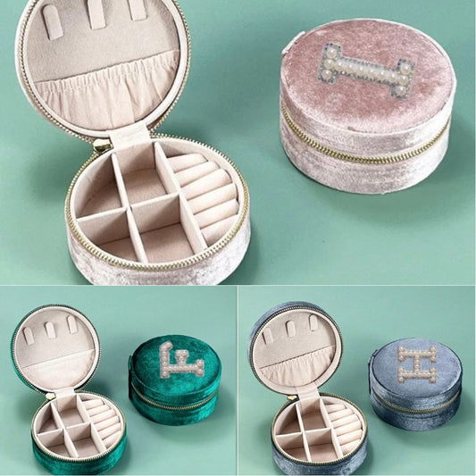Round jewelry velvet organizer with initial