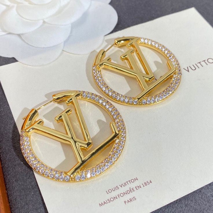 Studded  Golden Louis Vuitton hoops (pre order)