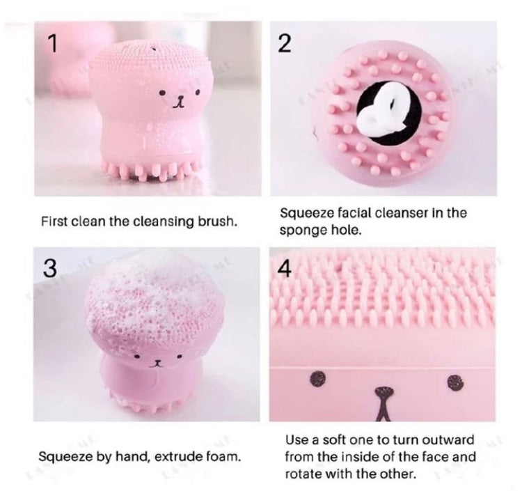 Octopus silicone facial brush with sponge